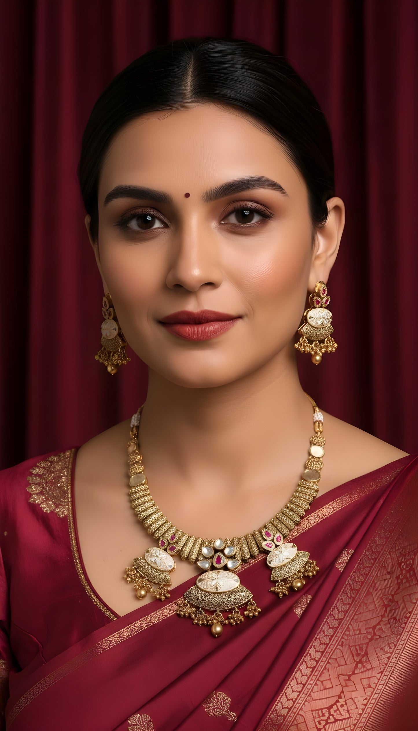 Gold Brass Premium & Elegant Kundan Set For Women