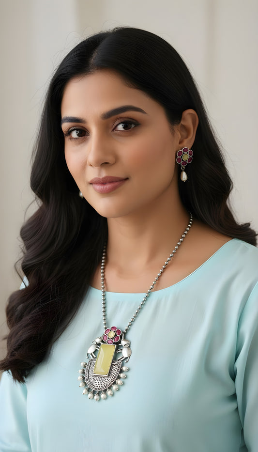Silver Replica Bahubali Necklace