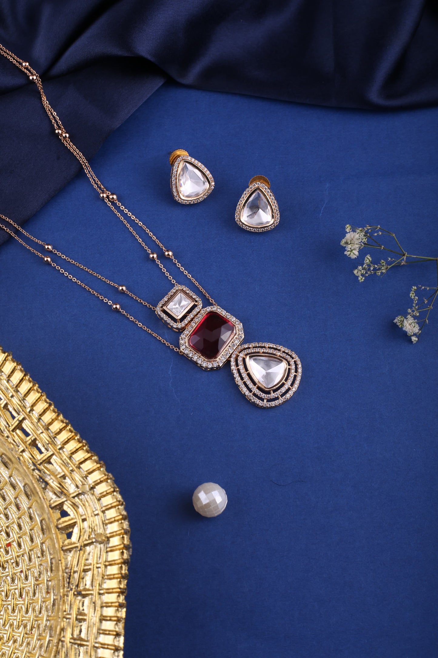 Elegant Gold Brass Necklace Set for Women | Front Design | SeaShell4U Jewels