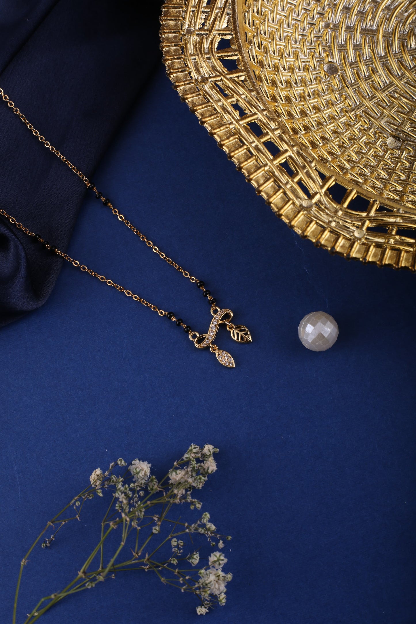 Elegant Gold-Tone Mangalsutra Pendant | Front Design | SeaShell4U Jewels