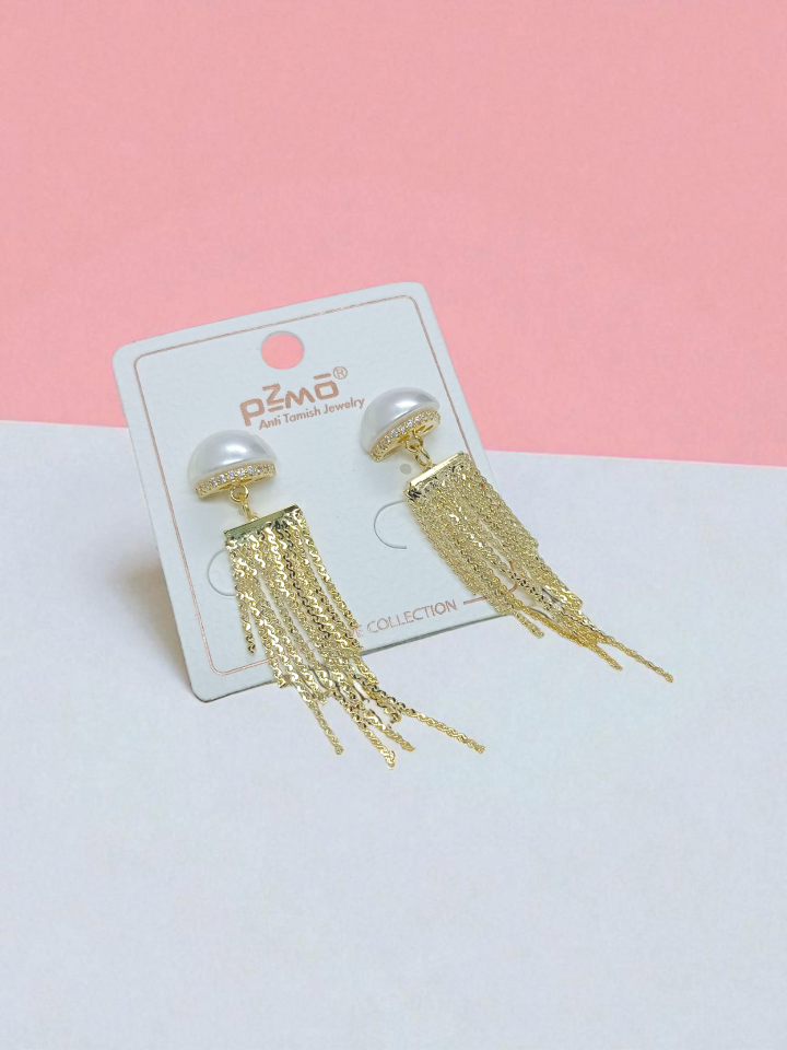 Gold Brass Premium & Elegant Pearl Earrings For Women