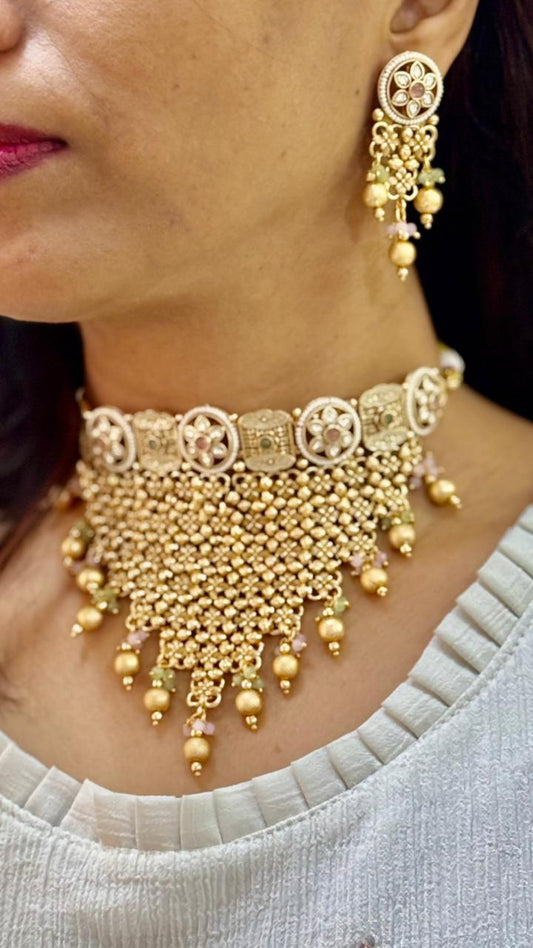 Gold Brass Premium & Elegant Necklace Set For Women