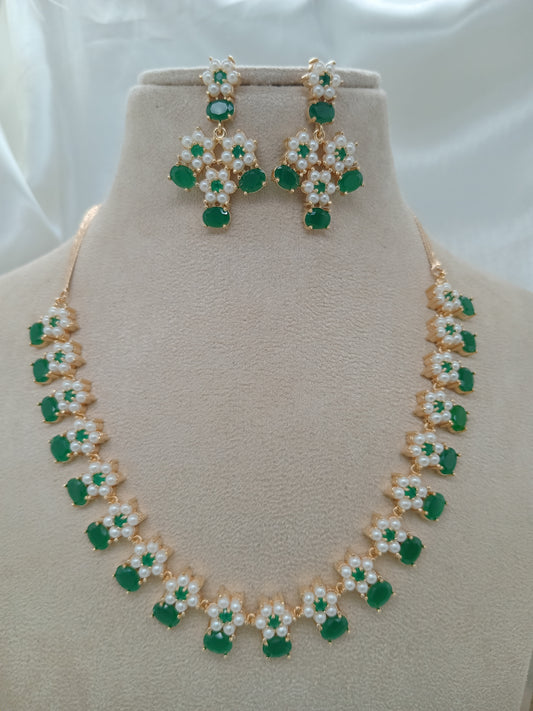 Pearl Green  Necklace Set For Women