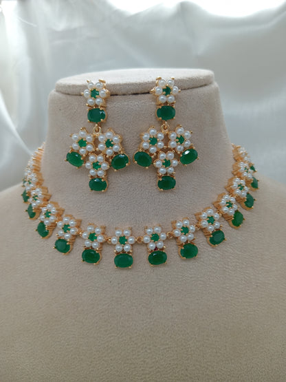 Pearl Green  Necklace Set For Women
