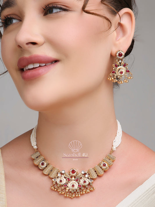 Heritage Glow Premium Antique Gold Necklace | Front Design | SeaShell4U Jewels