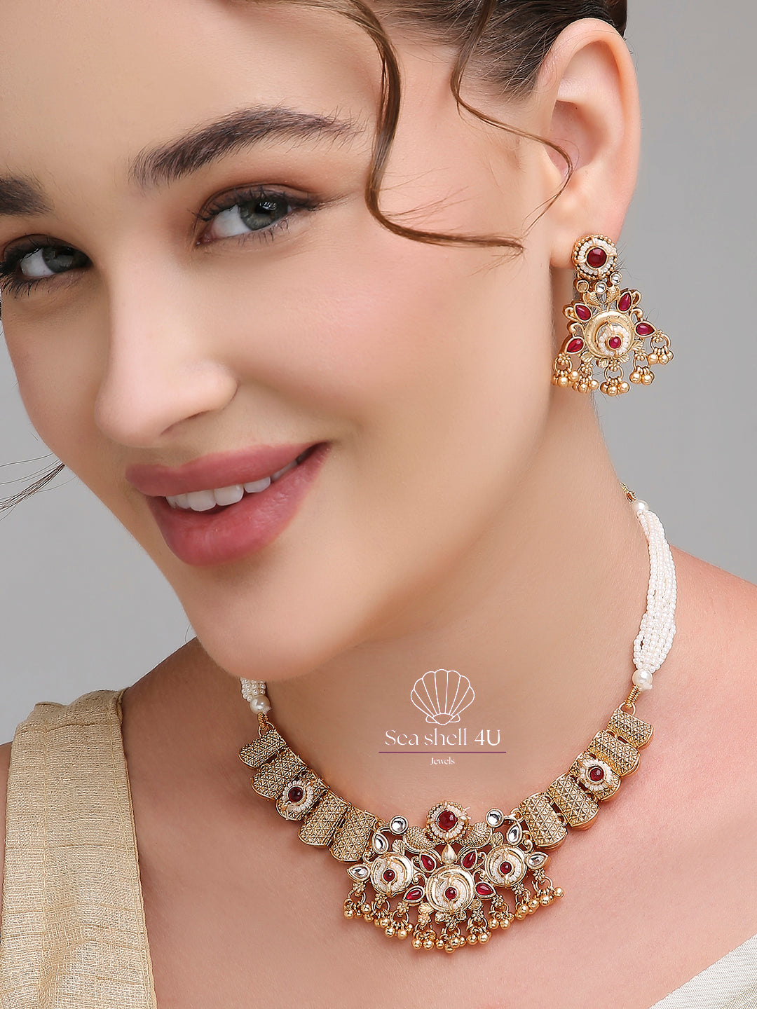 Regal Antique Elegance Premium Necklace | Front Design | SeaShell4U Jewels