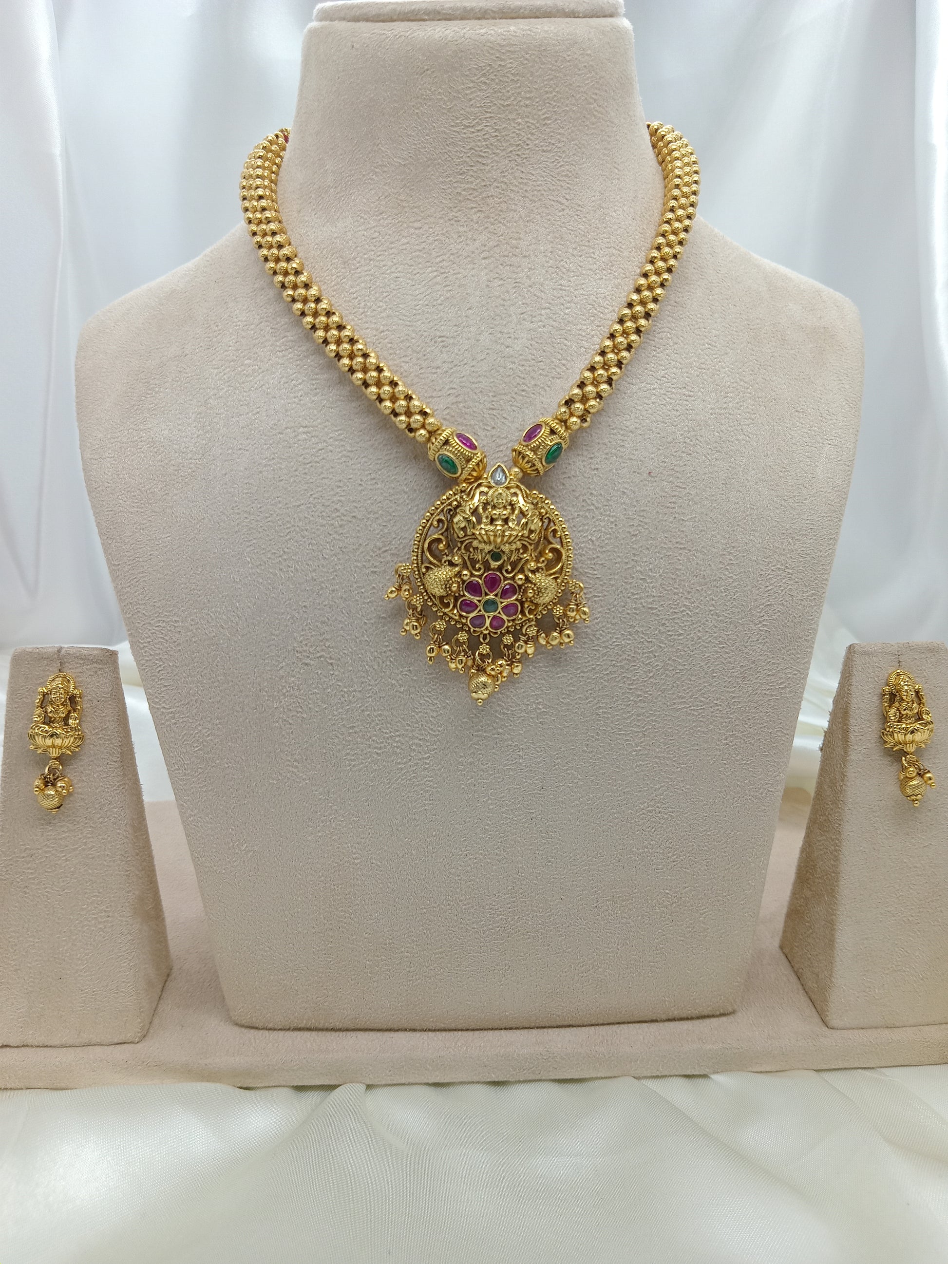 Shringarika Antique Gold Temple Necklace Set | Front Design | SeaShell4U Jewels