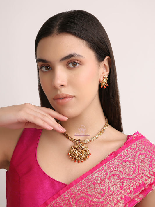 Regal Peacock-Inspired Necklace Set | Front Design | SeaShell4U Jewels