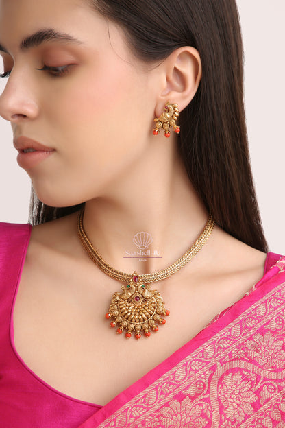Traditional Peacock Antique Jewellery Set | Front View | SeaShell4U Jewels