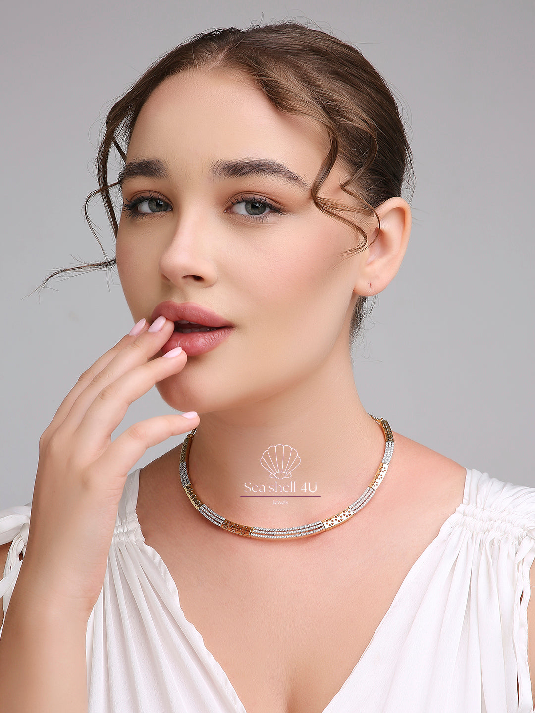 Royal-Inspired Golden Brass Elegant Necklace | Front Design | SeaShell4U Jewels