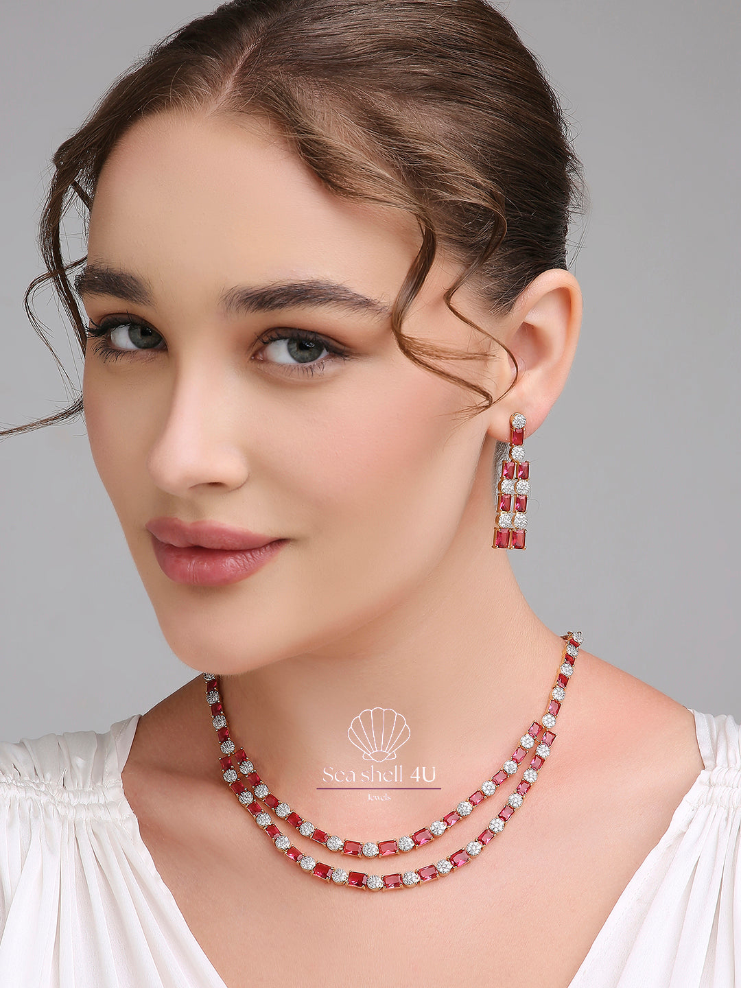 Premium Royal Diamond Grace Necklace | Front View | SeaShell4U Jewels