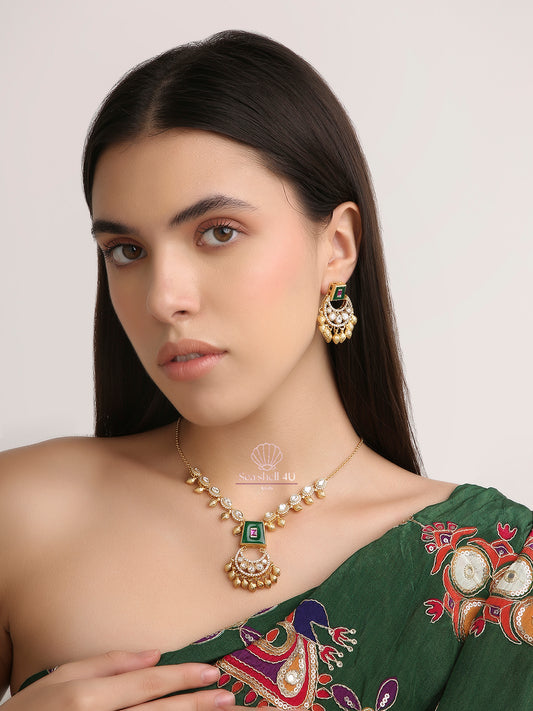 Regal Emerald Gold-Tone Necklace Set | Front View | SeaShell4U Jewels