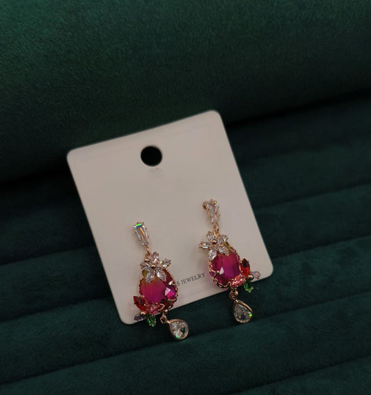 Premium Ruby Radiance Drop Earrings | Front View | SeaShell4U Jewels