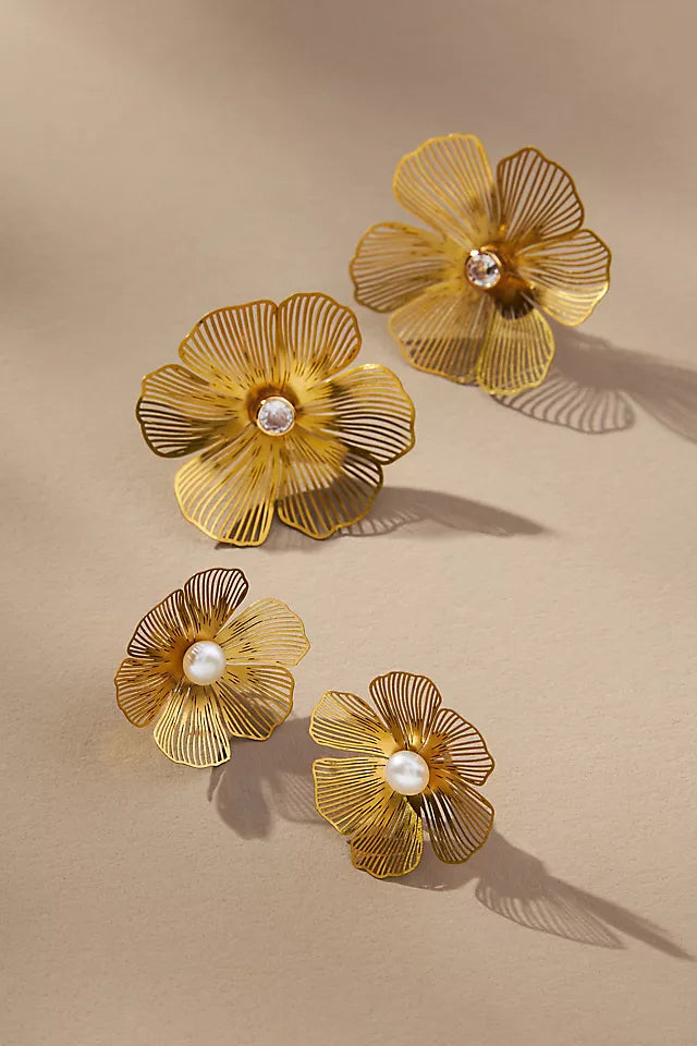 Floral Grace Elegant Flower Earrings | Front Design | SeaShell4U Jewels