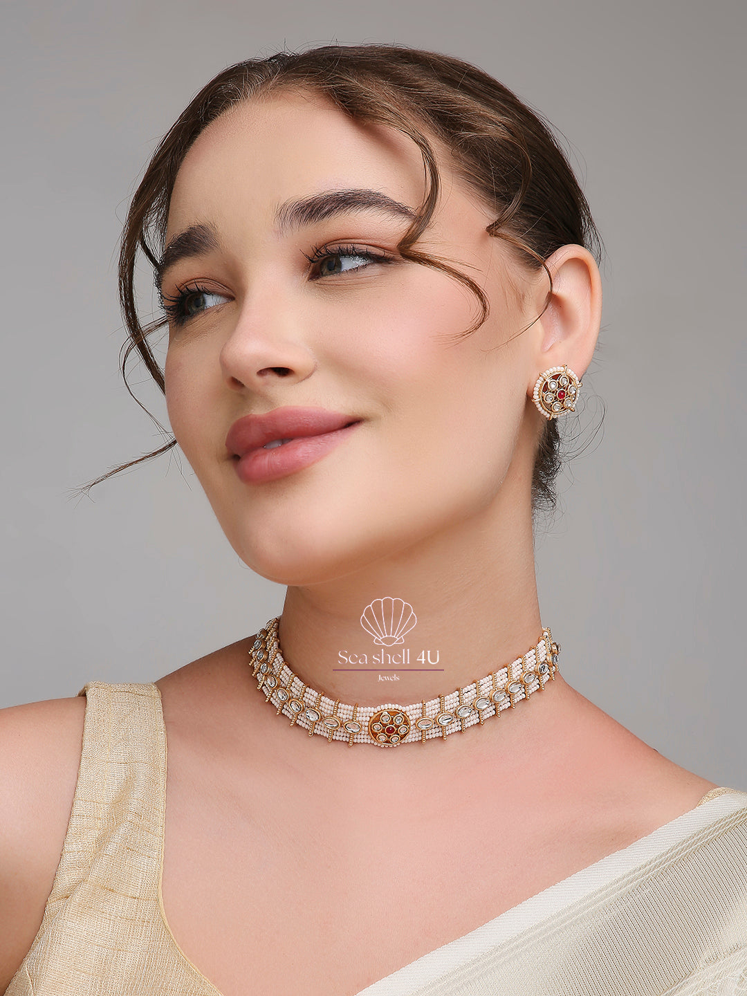 Antique Gold Brass Premium Necklace for Women | Front View | SeaShell4U Jewels