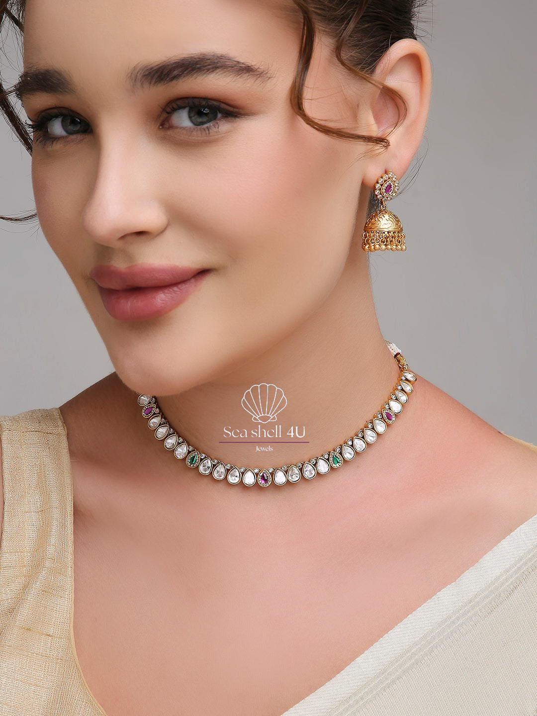 Classic Antique Gold Brass Elegant Necklace | Front Design | SeaShell4U Jewels