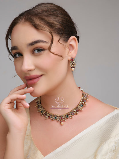 Regal Antique Gold Brass Necklace | Front Design | SeaShell4U Jewels