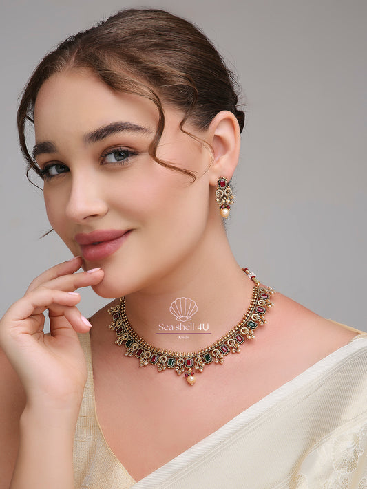 Regal Antique Gold Brass Necklace | Front Design | SeaShell4U Jewels