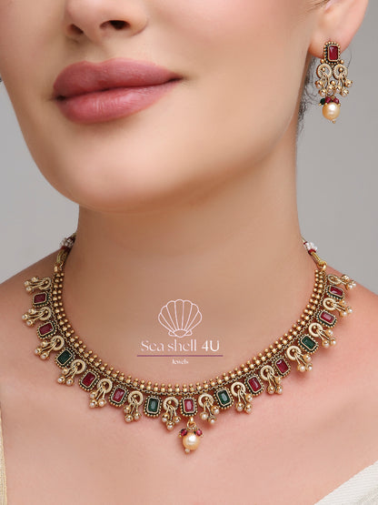 Classic Antique Gold Brass Regal Necklace for Women | Front View | SeaShell4U Jewels