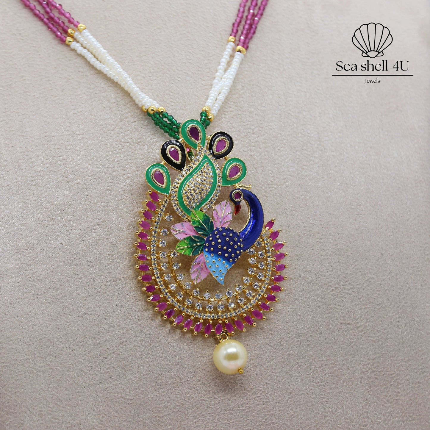 Premium Elegant Aura Golden Brass Necklace | Front View | SeaShell4U Jewels