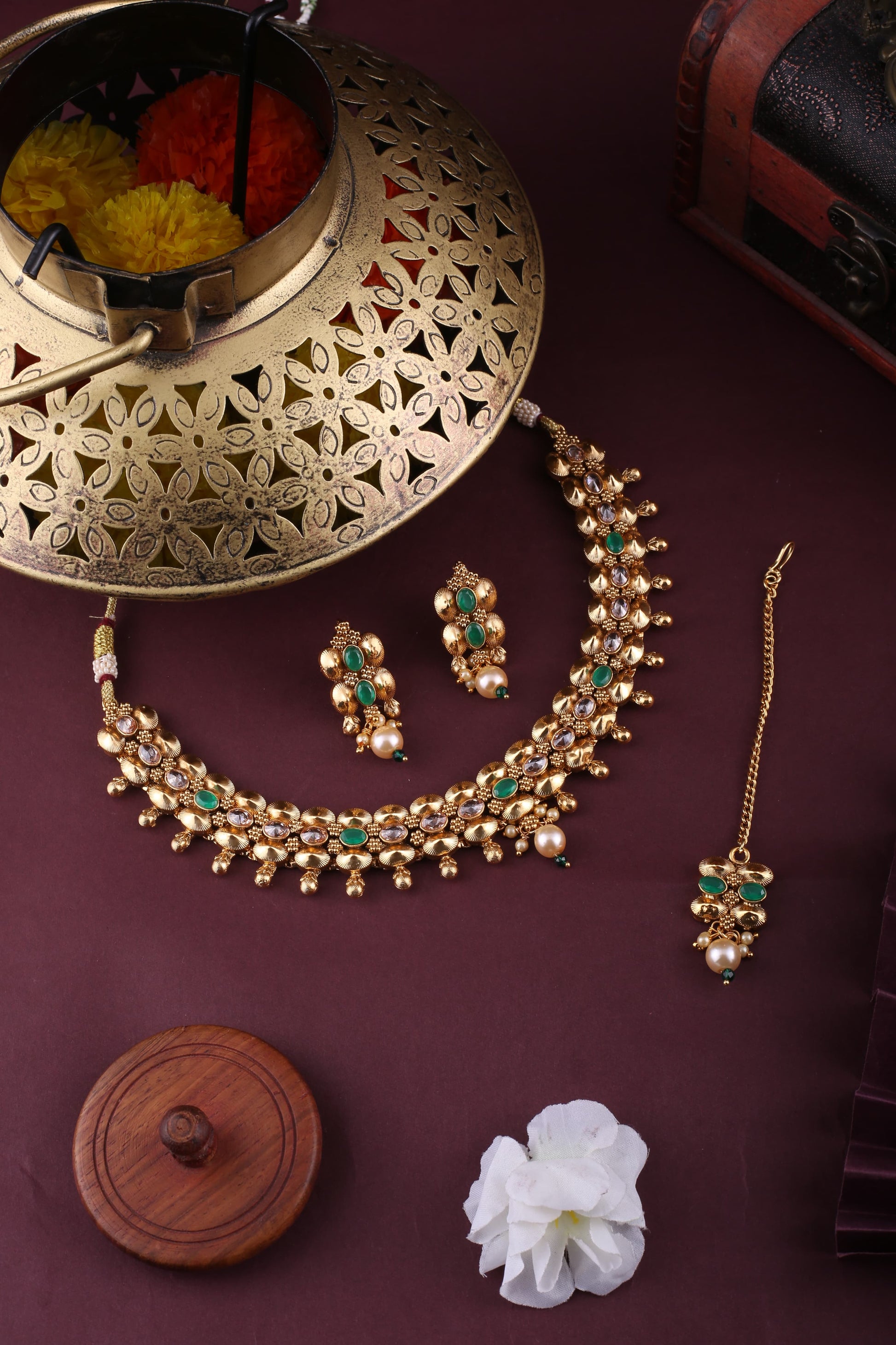 Royal Aura Premium Gold Brass Necklace | Front Design | SeaShell4U Jewels