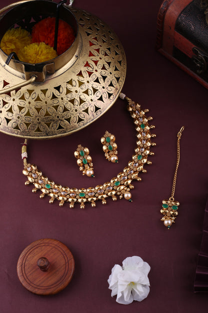 Royal Aura Premium Gold Brass Necklace | Front Design | SeaShell4U Jewels