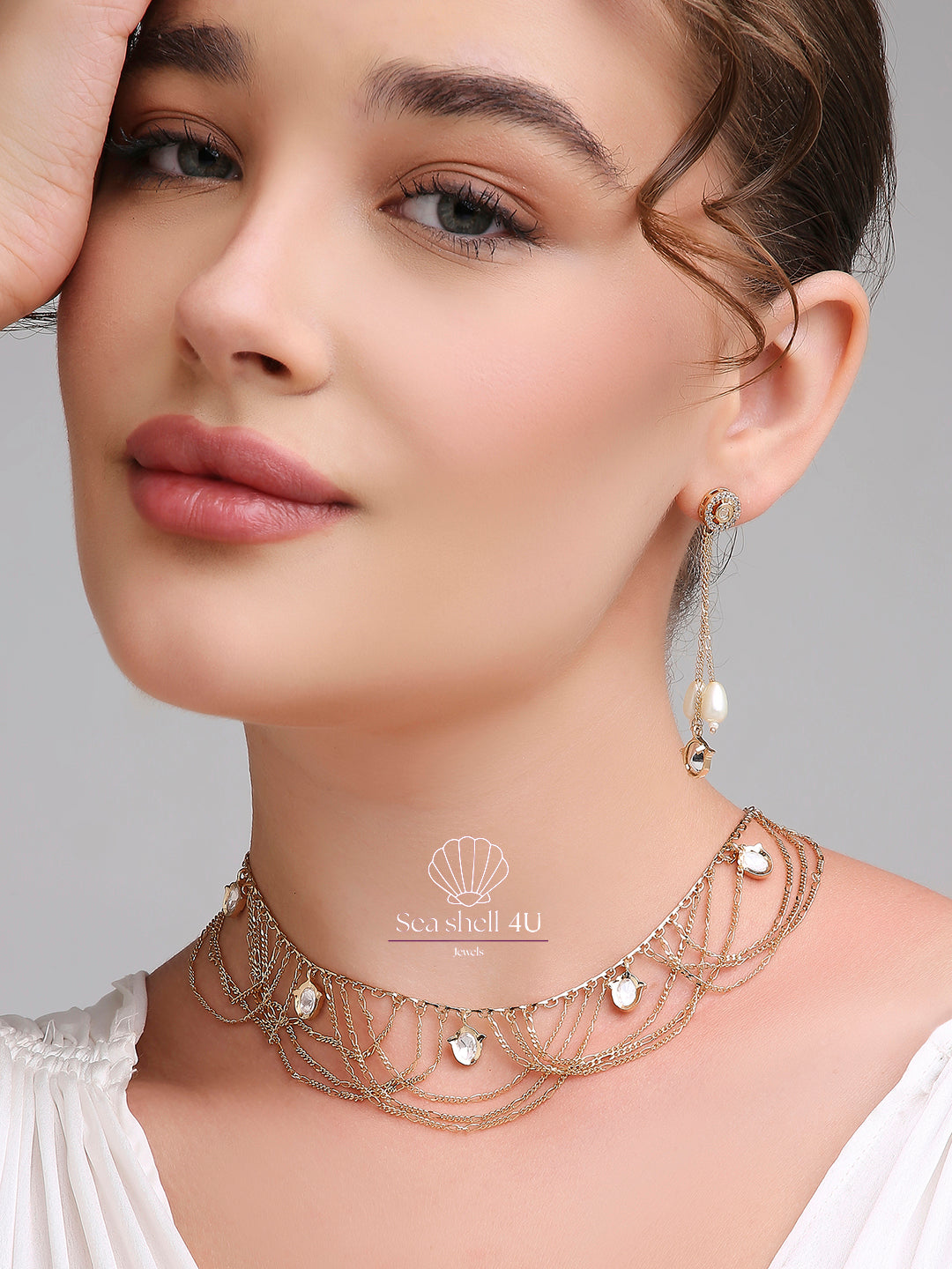 Elegant Golden Brass Necklace for Women | Front Design | SeaShell4U Jewels