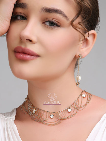 Elegant Golden Brass Necklace for Women | Front Design | SeaShell4U Jewels