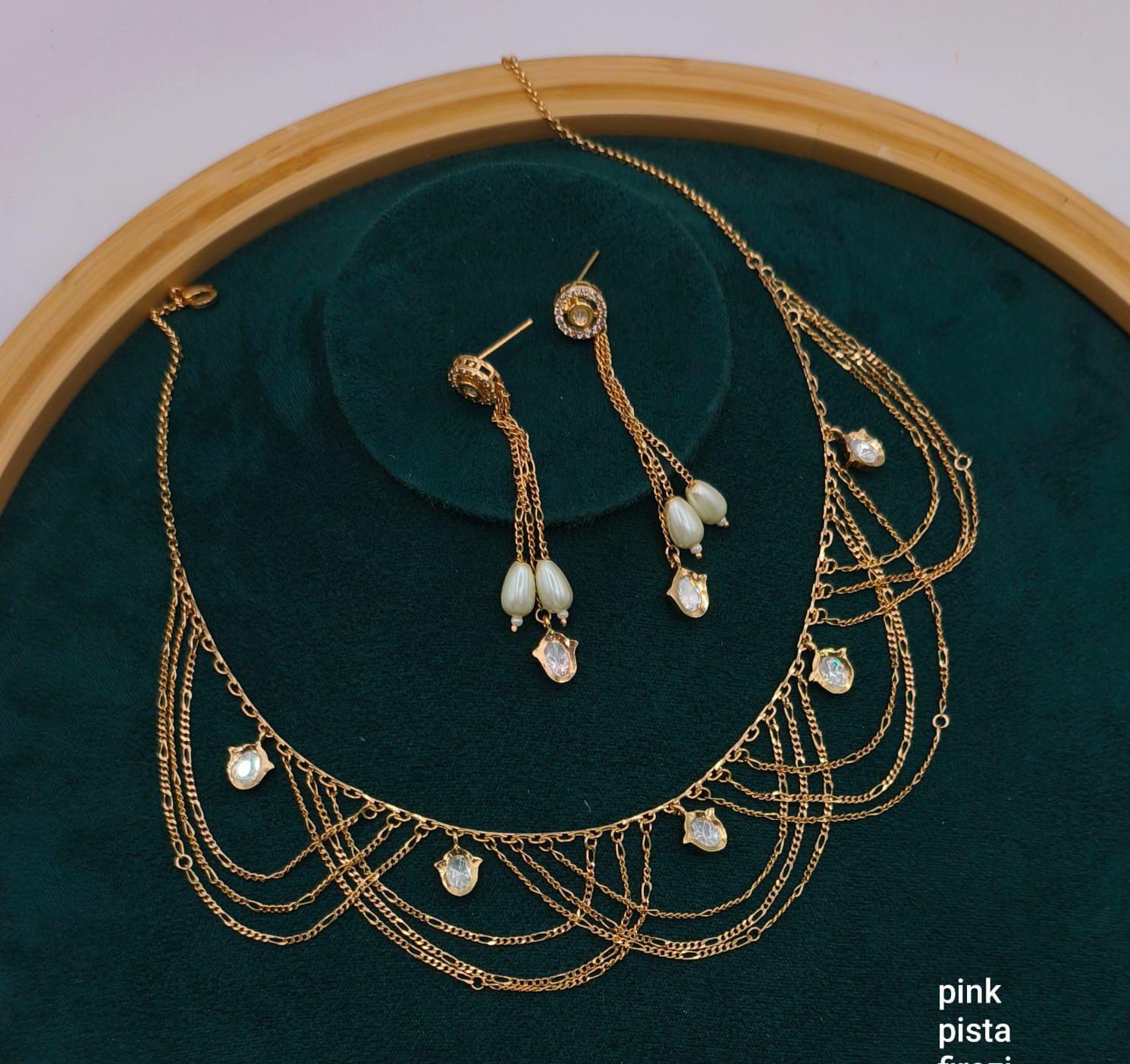 Premium Royal Golden Brass Jewellery Necklace | Front View | SeaShell4U Jewels