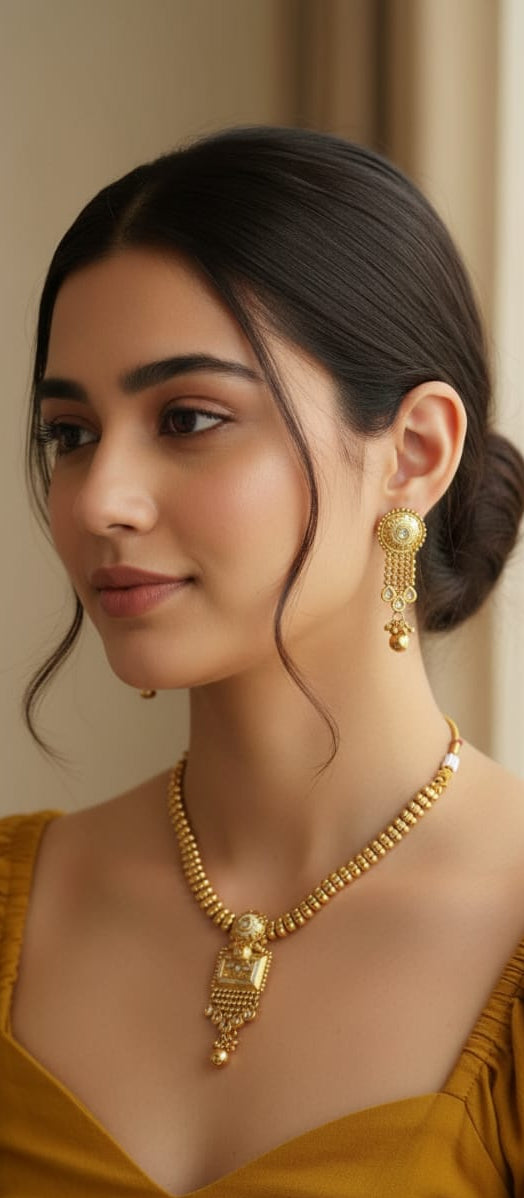 Heritage Gold-Style Kundan Necklace | Front View | SeaShell4U Jewels