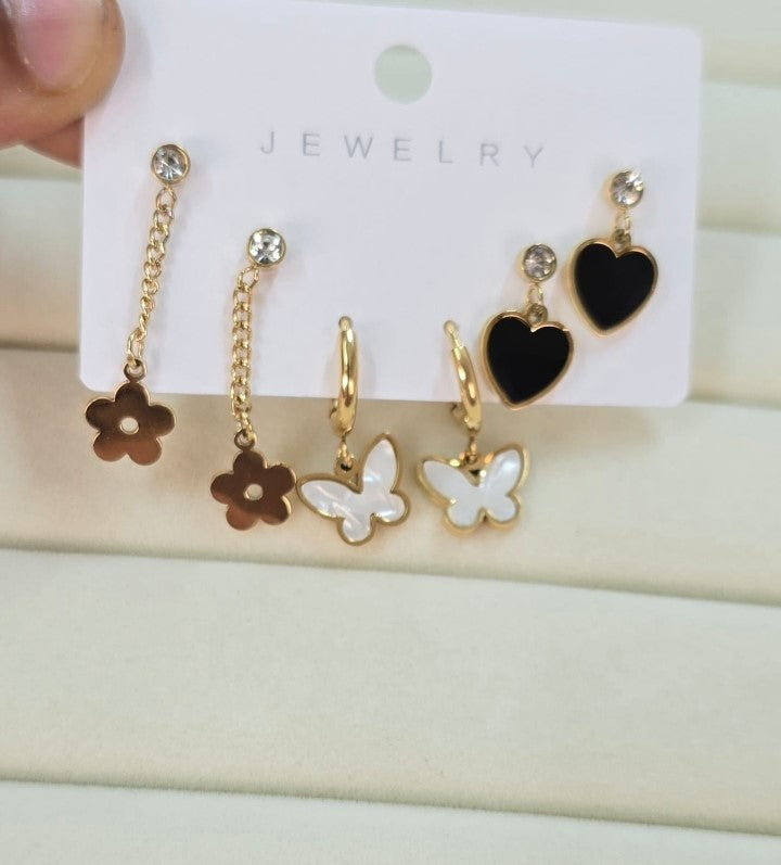 Elegant Butterfly & Hearts Earring Combo | Front Design | SeaShell4U Jewels
