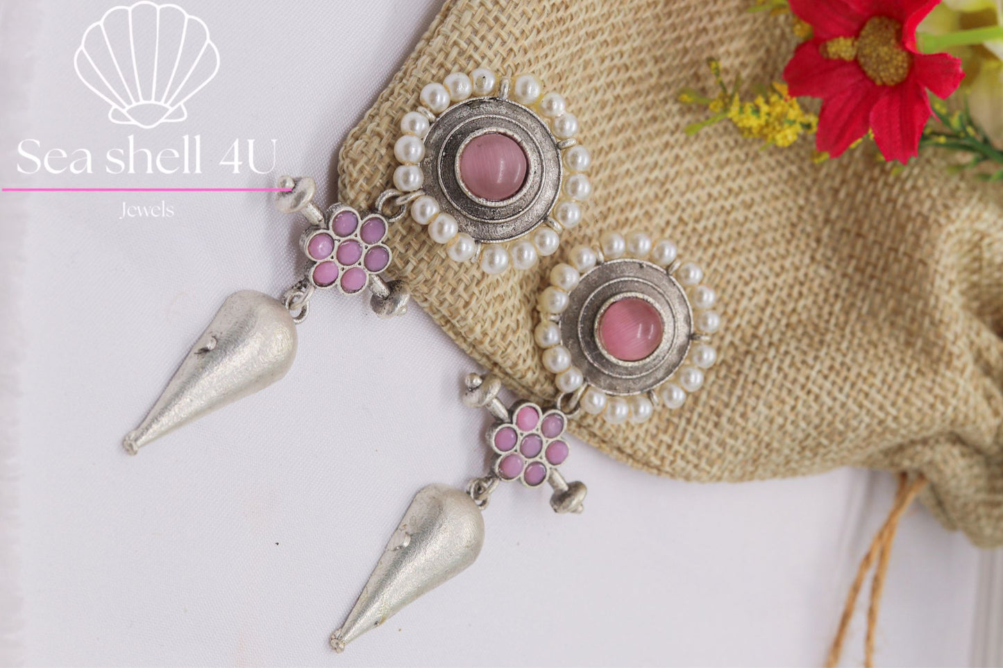 Oxidised Elegant Pink Earring For Women