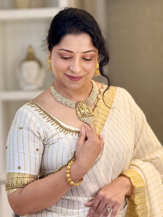 Imperial Glow Gold Brass Necklace Set for Women | Front View | SeaShell4U Jewels