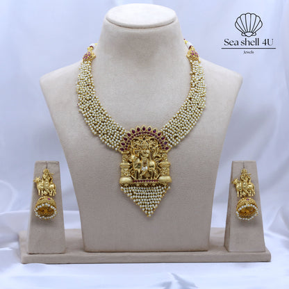 Elegant Golden Brass Necklace Set | Front Design | SeaShell4U Jewels