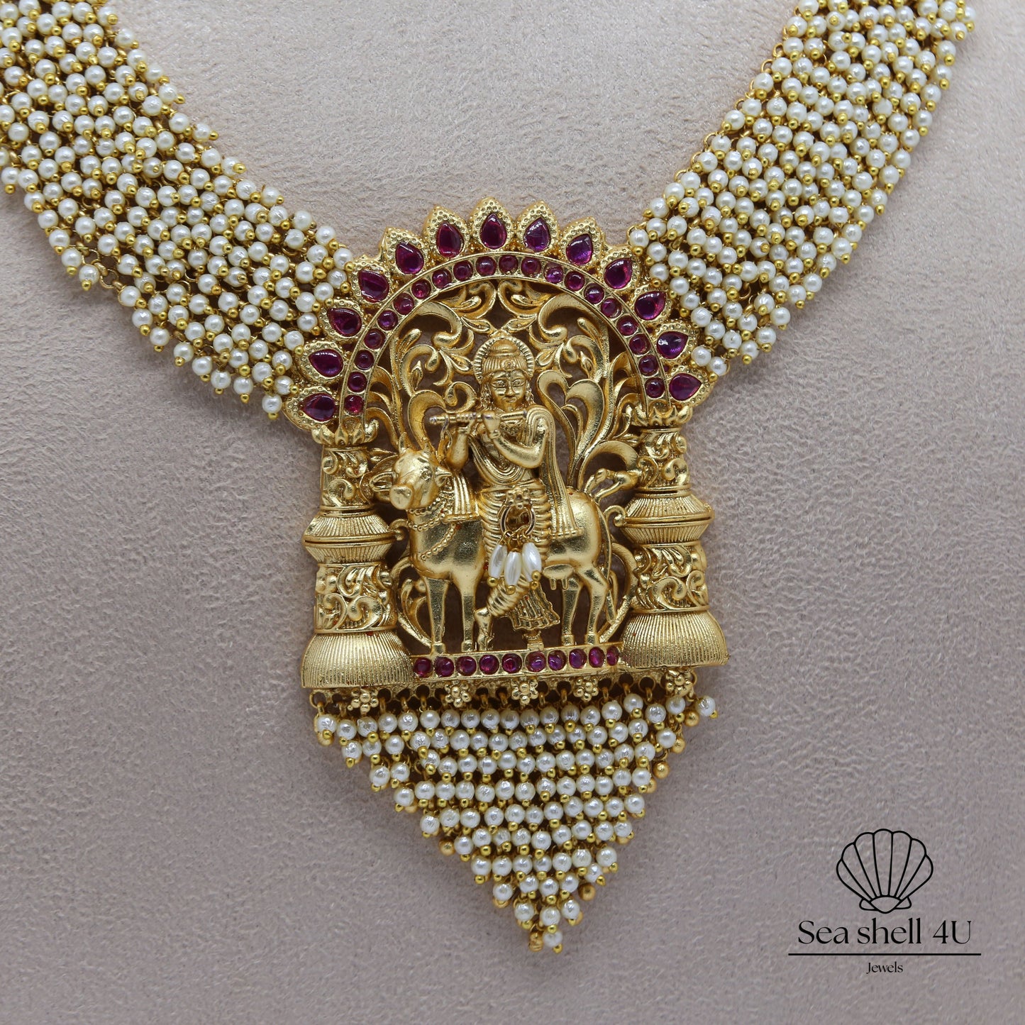 Elegant Gold Brass Necklace Set for Women | Front Design | SeaShell4U Jewels