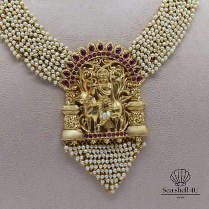 Elegant Gold Brass Necklace Set for Women | Front Design | SeaShell4U Jewels