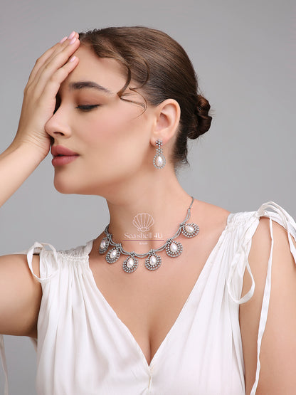 Classic Silver Brass Statement Necklace for Women | Front View | SeaShell4U Jewels