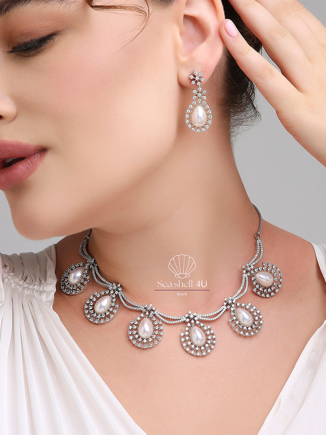 Elegant Silver Brass Grace Necklace | Front Design | SeaShell4U Jewels