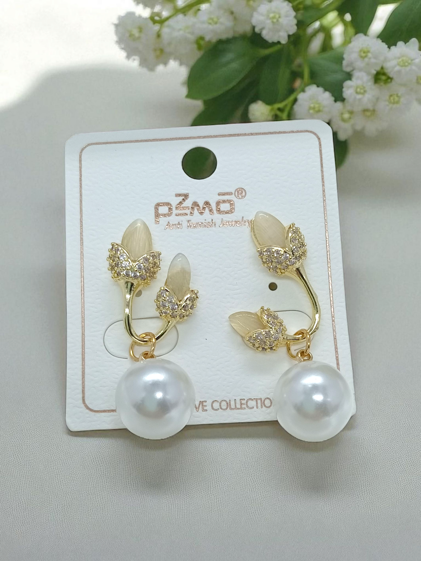 Gold Brass Premium & Elegant Pearl Earrings For Women