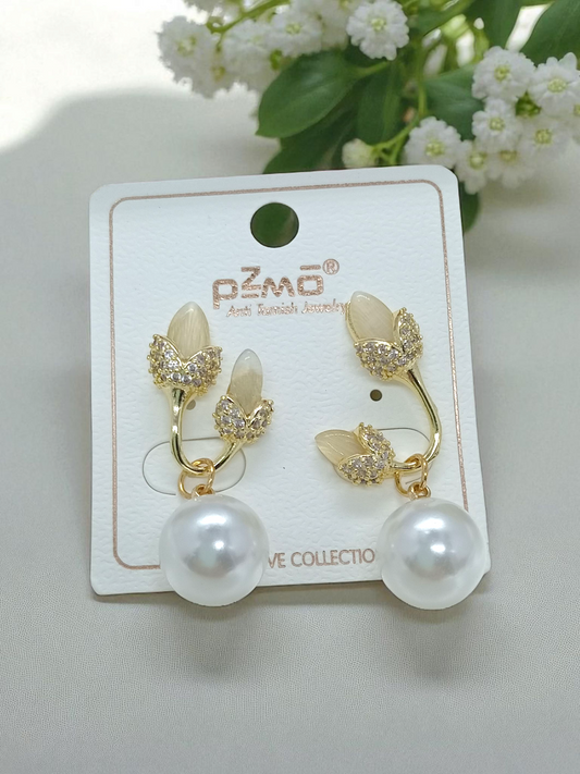 Gold Brass Premium & Elegant Pearl Earrings For Women