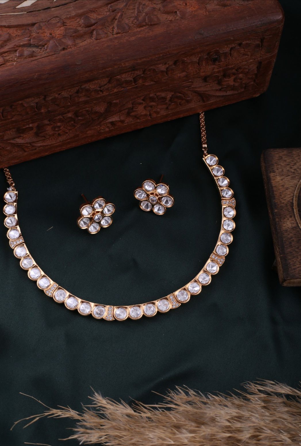 Gold Brass Premium & Elegant Necklace Set For Women