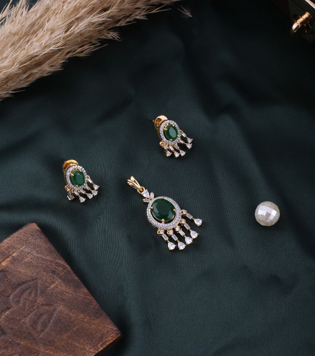 Gold Brass Premium & Elegant Pendant Set For Women