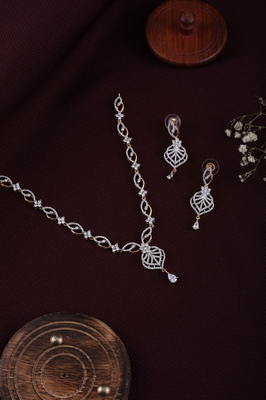 Dazzling Diamond Silver Necklace Set For Women