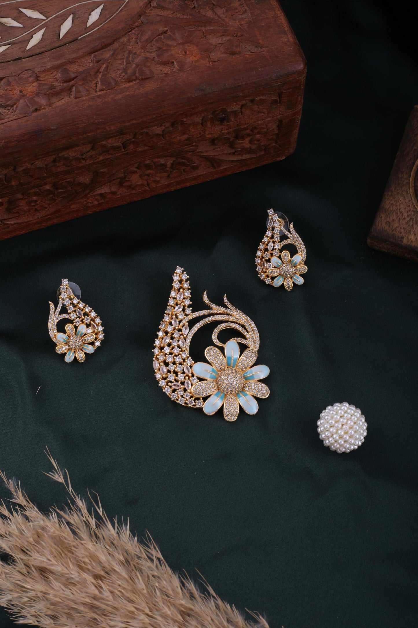 Gold Brass Premium & Elegant Pendant Set For Women