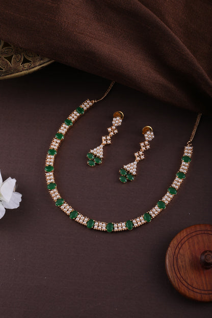 Pearl Green Elegant Necklace Set For Women