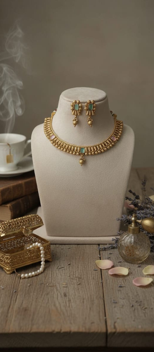 Heritage Rajwadi Necklace | Front View | SeaShell4U Jewels