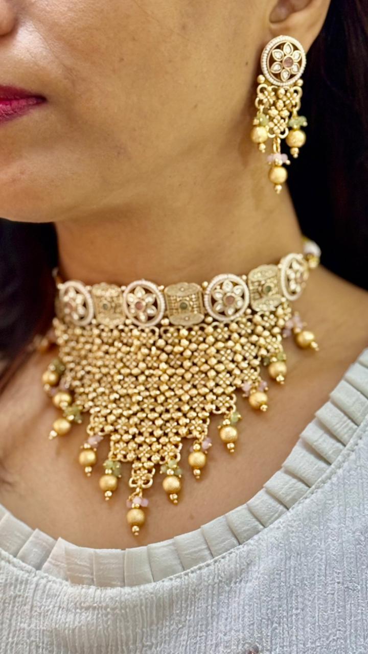 Gold Brass Premium & Elegant Necklace Set For Women