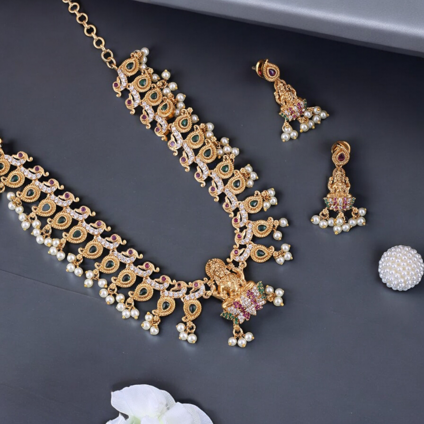Shringarika Antique Gold Temple Necklace Set