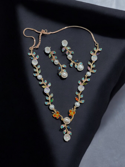 Gold Brass Premium & Elegant Necklace Set For Women